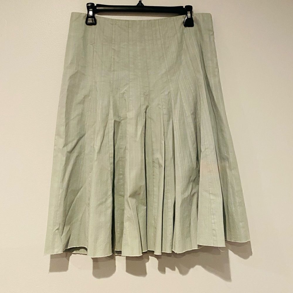 Club Monaco Light Green Flare Raw Edge Hem Skirt